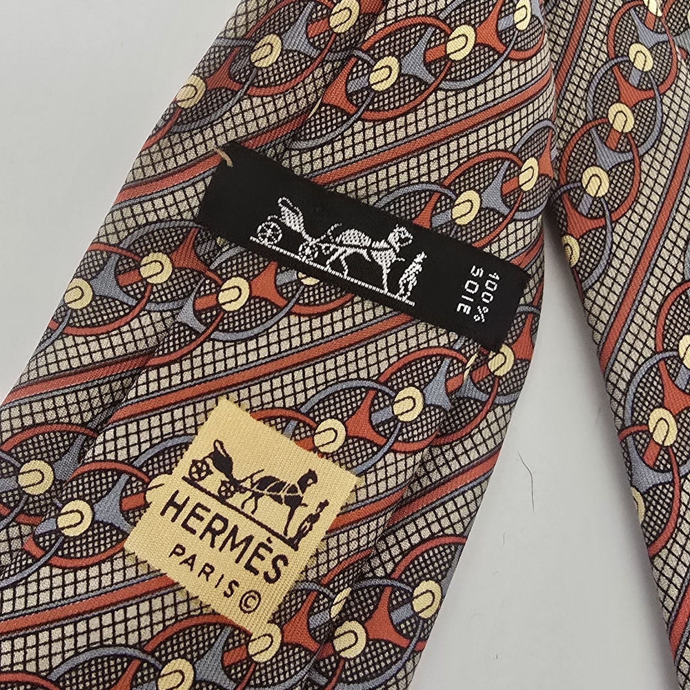 Hermes Paris Men's Multicolor Silk Tie Authentic